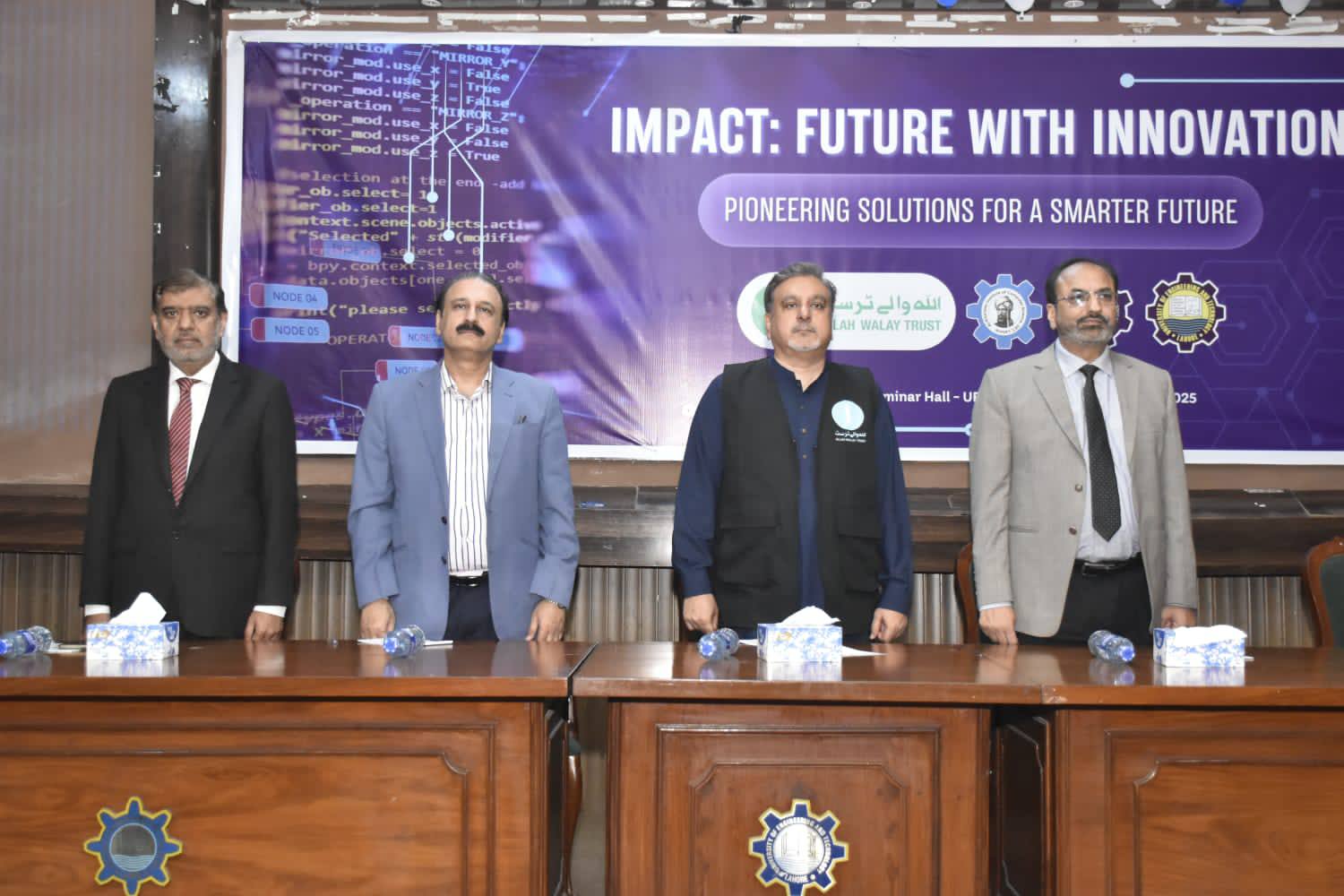Allah Walay Trust and Al Khwarizmi Institute of Computer Science (KICS) UET Lahore jointly organized a seminar on Impact: Future with Innovation (PIONEERING SOLUTIONS FOR A SMARTER FUTURE) at seminar hall of Transportation Engineering Department.