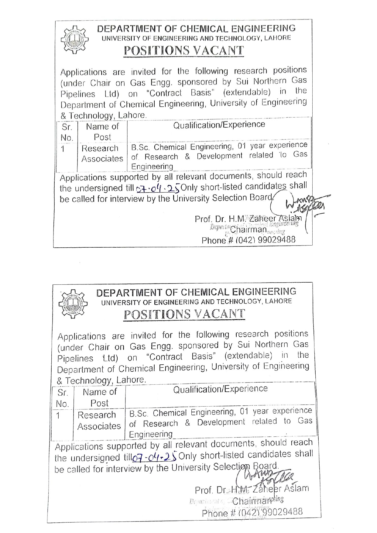 Advertisement for Research Associate SNGPL_page-0003
