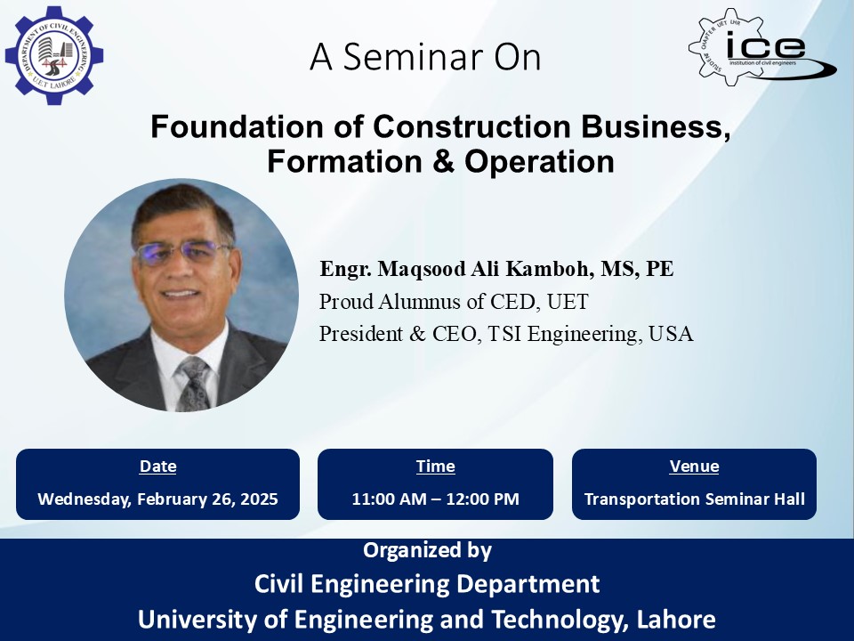 seminar on “Foundation of Construction Business, Formation & Operation” by Department of Civil Engineering